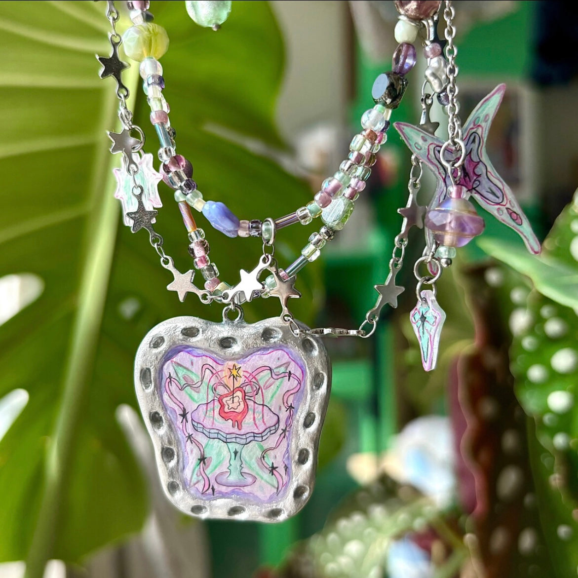 Y2K Niche Punk Choker Chunky Cute Charm Fashion Star Heart Beaded Pendant Colorful Necklace