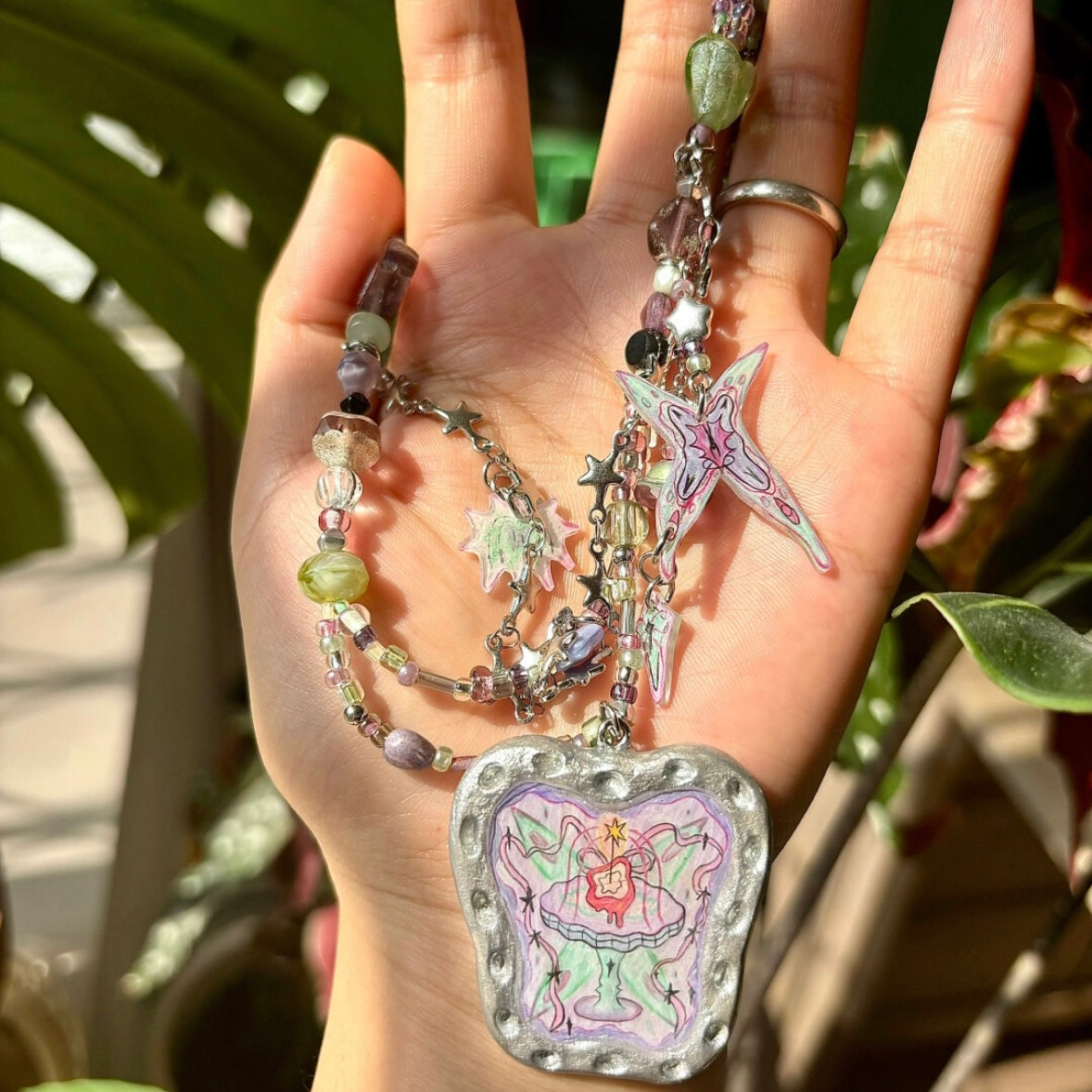 Y2K Niche Punk Choker Chunky Cute Charm Fashion Star Heart Beaded Pendant Colorful Necklace