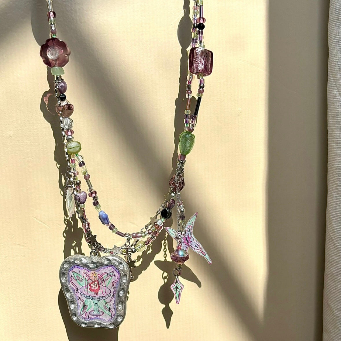 Y2K Niche Punk Choker Chunky Cute Charm Fashion Star Heart Beaded Pendant Colorful Necklace