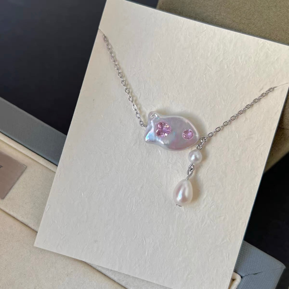 Clownfish Nemo Shape Neckalce with Baroque Pearl,  Niche Design Adjustable Long Chain