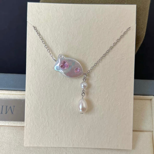 Clownfish Nemo Shape Neckalce with Baroque Pearl,  Niche Design Adjustable Long Chain