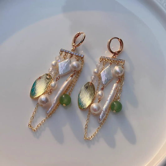 Baroque White Pearl Crystal Earrings Tassels Dangle Drop Long Earring Vintage Jewelry for Women Girls