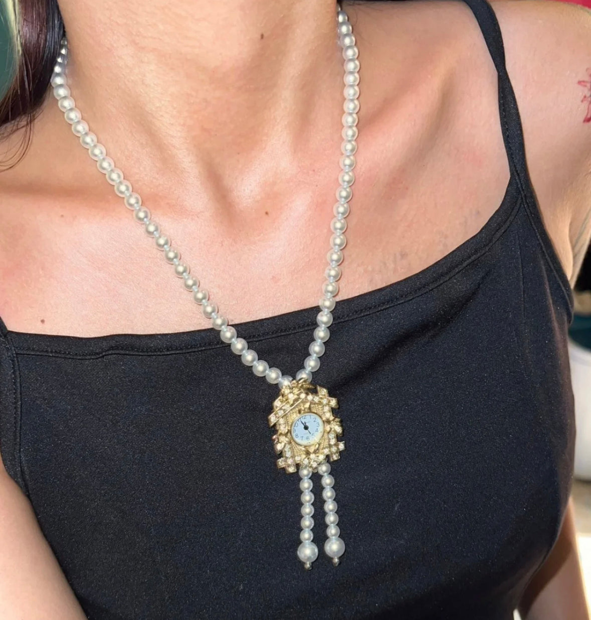 White Pearl Beaded Watch Necklace Fashion Trendy Choker Chain Vintage Jewelry for Women