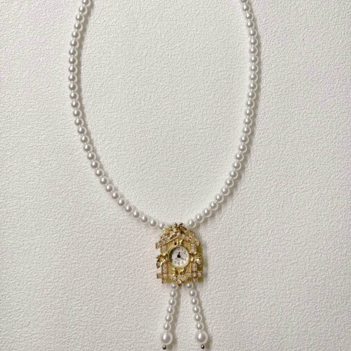 White Pearl Beaded Watch Necklace Fashion Trendy Choker Chain Vintage Jewelry for Women