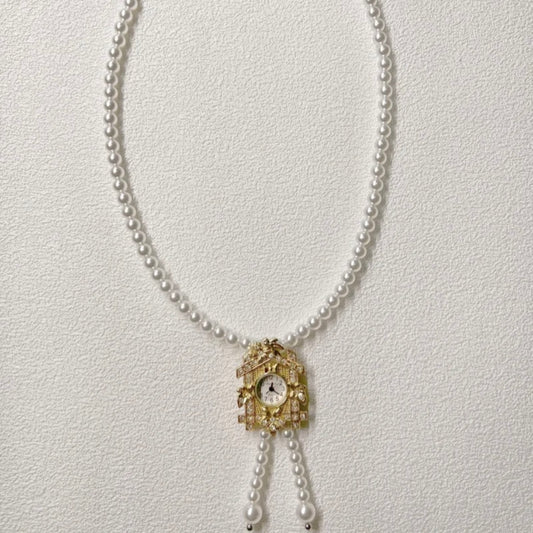 White Pearl Beaded Watch Necklace Fashion Trendy Choker Chain Vintage Jewelry for Women