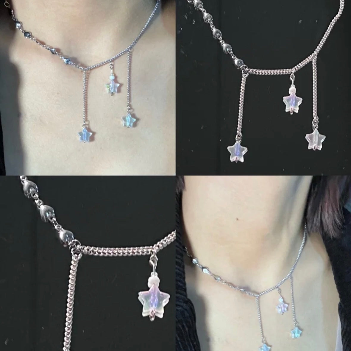 Y2K Star Pendant Choker Niche Punk Chunky Fashion Trendy Necklace Adjustable Silver Chain