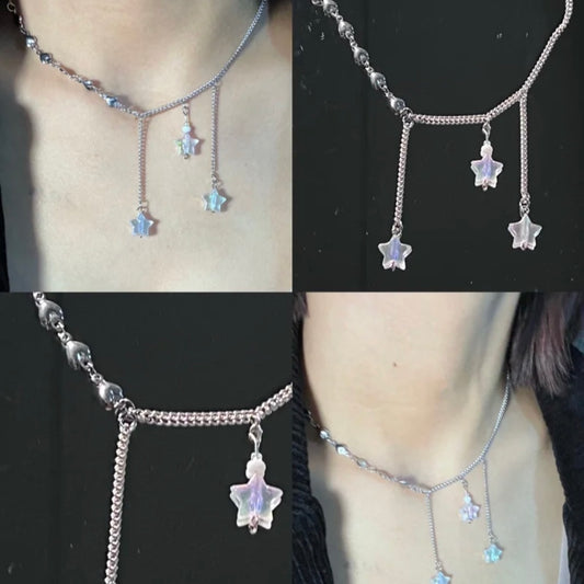 Y2K Star Pendant Choker Niche Punk Chunky Fashion Trendy Necklace Adjustable Silver Chain
