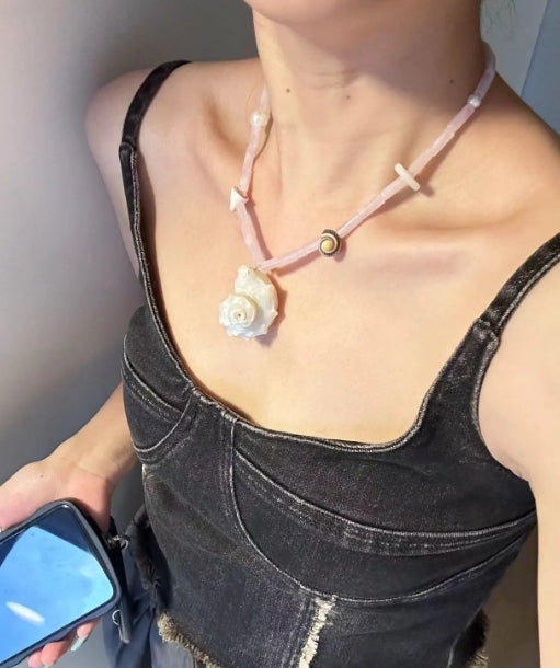 Handmade white conch pendant necklace with pearl embellishment and bead necklace in various colors to choose from, a perfect gift for her.