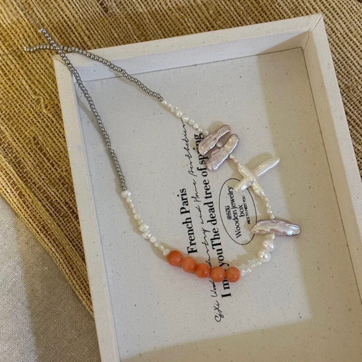 White Baroque Pearl Persian Jade Titanium Steel Beaded Handmade Necklace Charm Fashion Jewelry