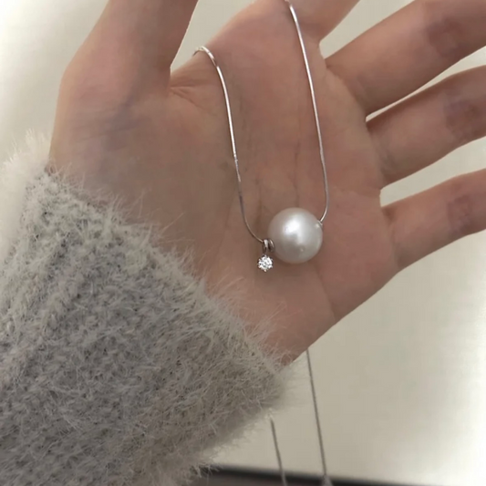 Single Pearl  Rhinestone Necklace Handmade Charm Fashion Dainty Jewelry 925 Silver Chain