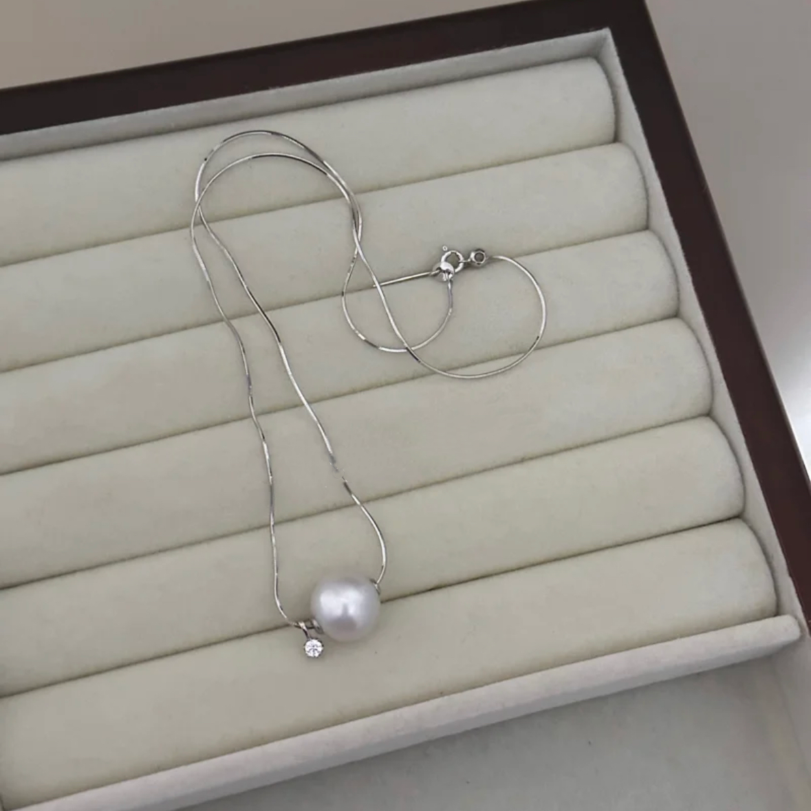 Single Pearl  Rhinestone Necklace Handmade Charm Fashion Dainty Jewelry 925 Silver Chain