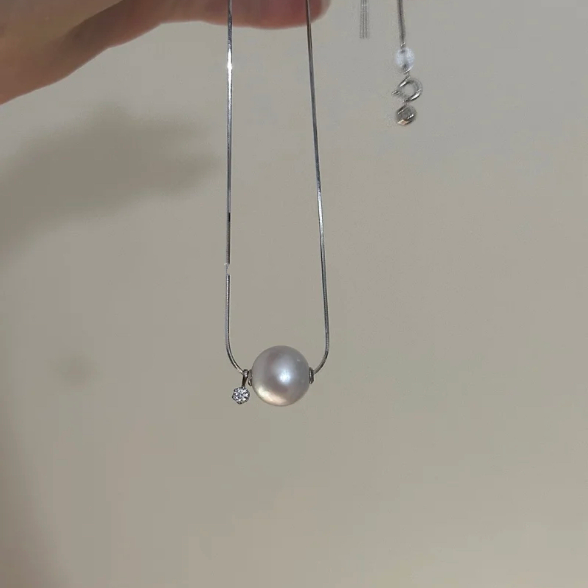 Single Pearl  Rhinestone Necklace Handmade Charm Fashion Dainty Jewelry 925 Silver Chain