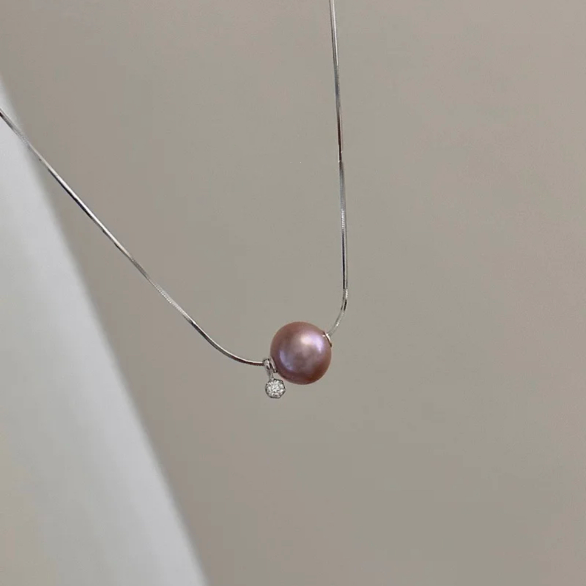 Single Pearl  Rhinestone Necklace Handmade Charm Fashion Dainty Jewelry 925 Silver Chain