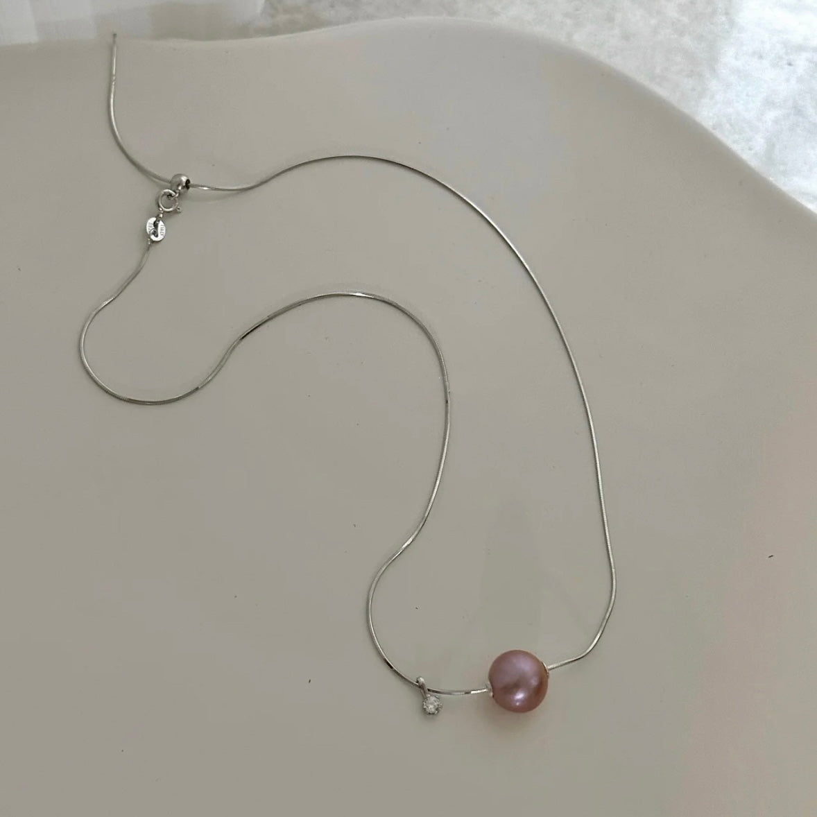 Single Pearl  Rhinestone Necklace Handmade Charm Fashion Dainty Jewelry 925 Silver Chain