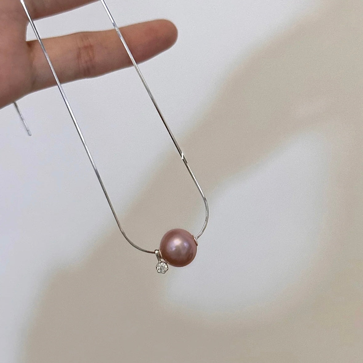 Single Pearl  Rhinestone Necklace Handmade Charm Fashion Dainty Jewelry 925 Silver Chain