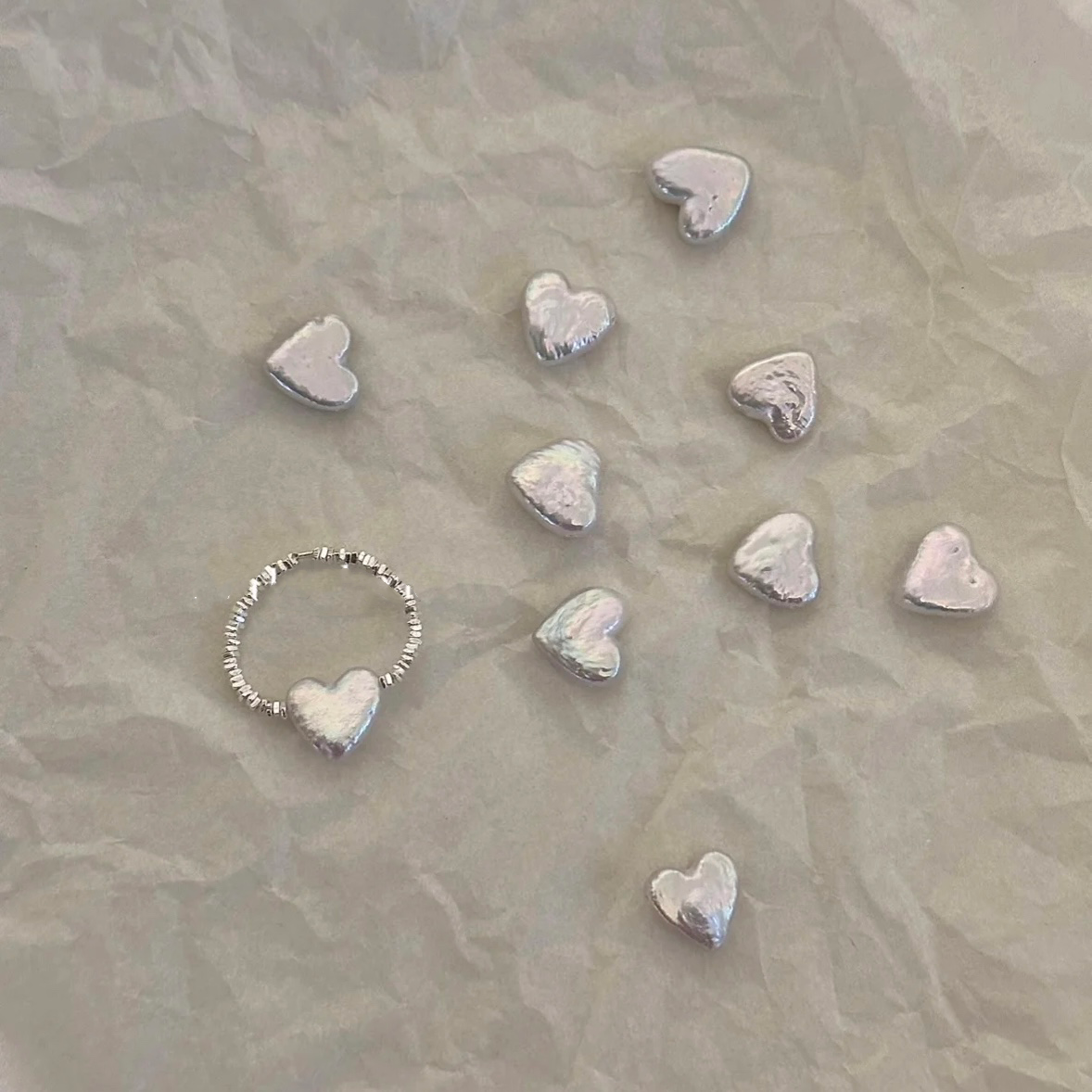 Baroque Pearl Ring, Star Heart Shaped Pearl Adjustable Elastic Dainty Jewelry 925 Silver Finger Ring