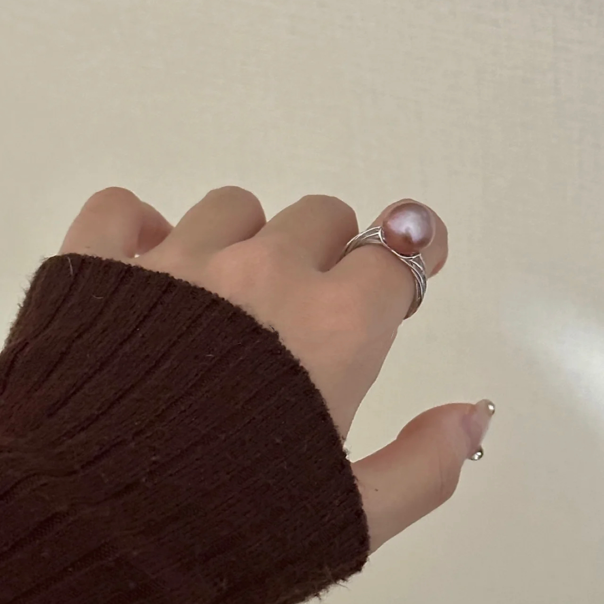 Baroque Natural Purple Pearl Ring Adjustable  Dainty Fashion Charm Jewelry 925 Silver Finger Ring