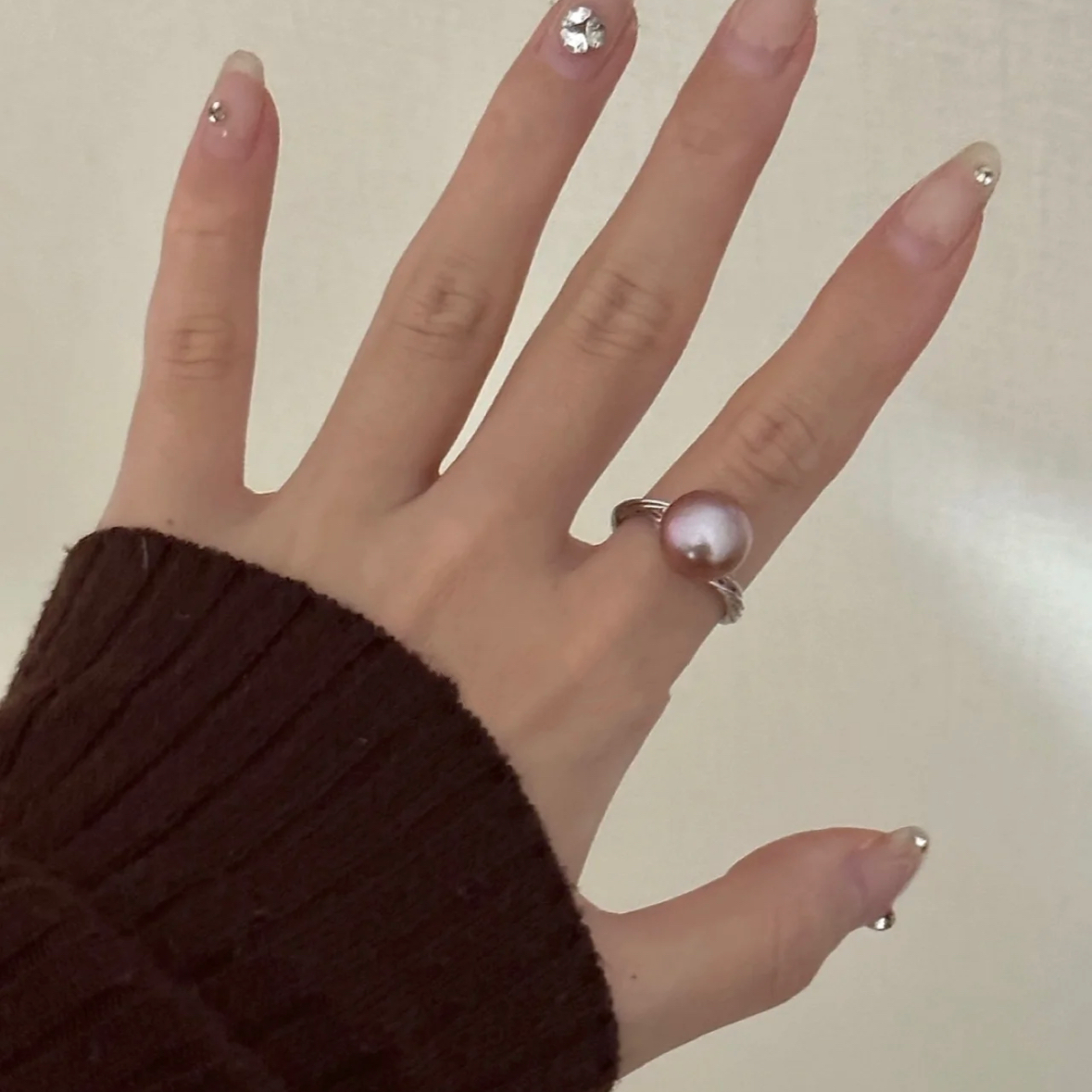 Baroque Natural Purple Pearl Ring Adjustable  Dainty Fashion Charm Jewelry 925 Silver Finger Ring