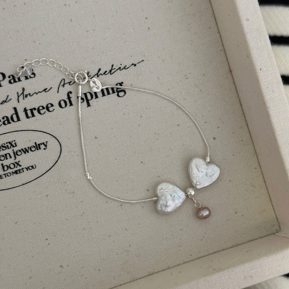 Heart Shape Baroque Pearl Bracelet Cute Lovely Adorable Charm Silver Chain Jewe;ry for Women Girls