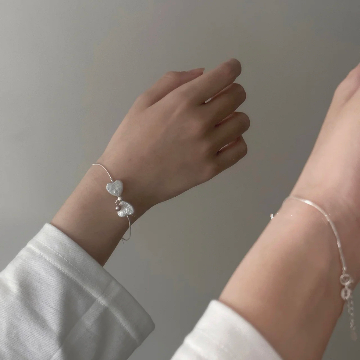 Heart Shape Baroque Pearl Bracelet Cute Lovely Adorable Charm Silver Chain Jewe;ry for Women Girls