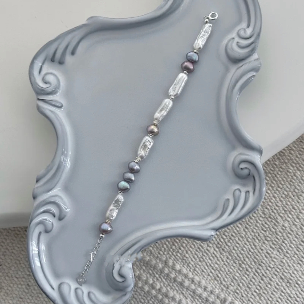 Baroque Irregular Pearl Bead Bracelet Adjustable Handmade 925 Sterling Silver Chain Jewelry