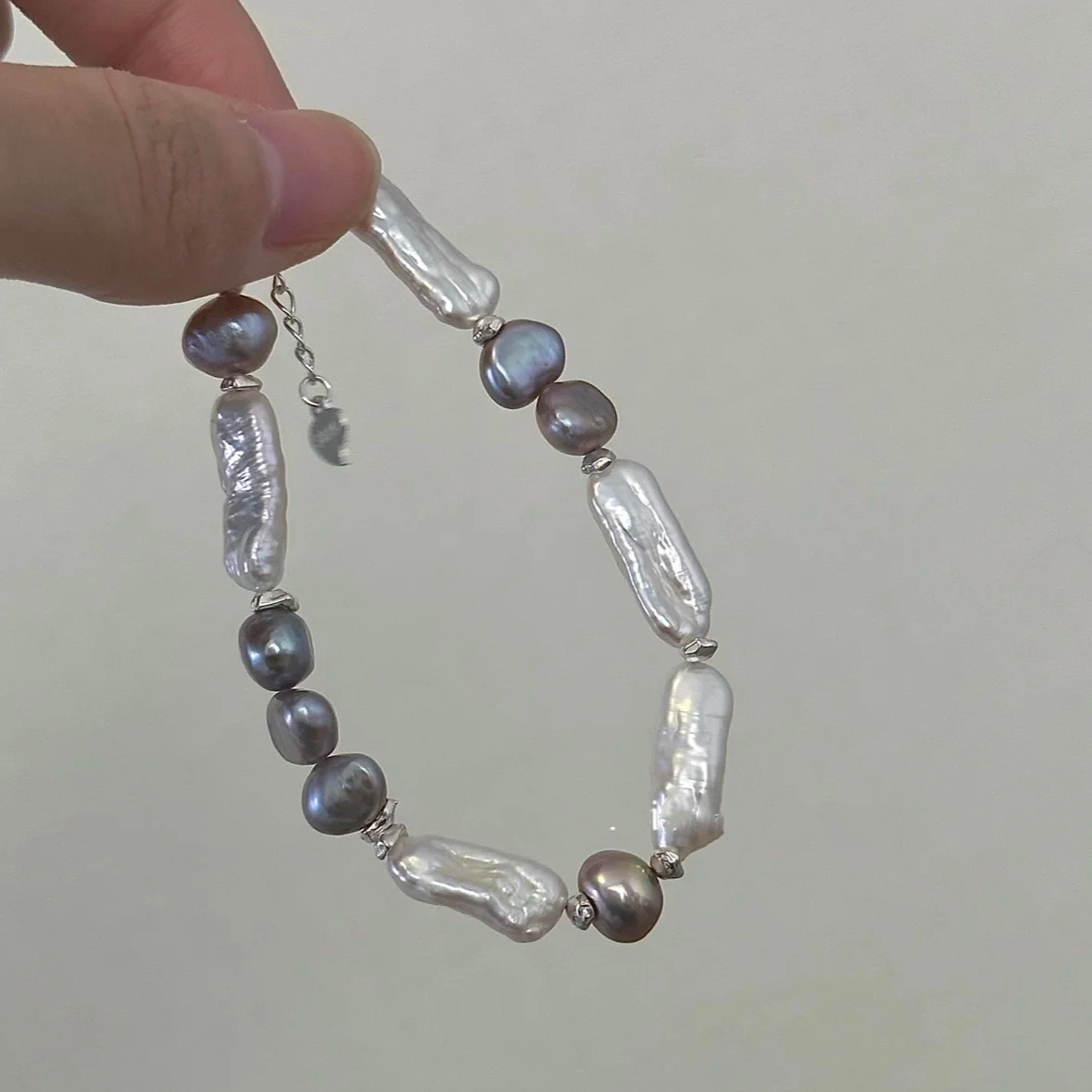 Baroque Irregular Pearl Bead Bracelet Adjustable Handmade 925 Sterling Silver Chain Jewelry