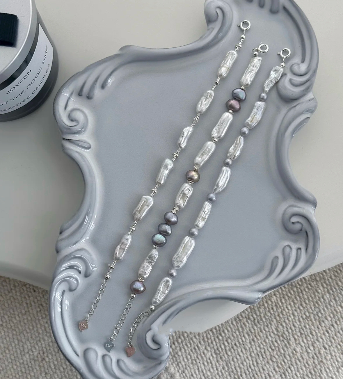 Baroque Irregular Pearl Bead Bracelet Adjustable Handmade 925 Sterling Silver Chain Jewelry