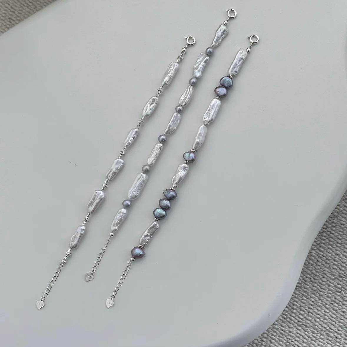 Baroque Irregular Pearl Bead Bracelet Adjustable Handmade 925 Sterling Silver Chain Jewelry