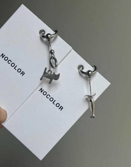 Handcrafted pair of earrings featuring kitten and fish pendants,designed with silver-tone metal, playful and fun design,a perfect gift.