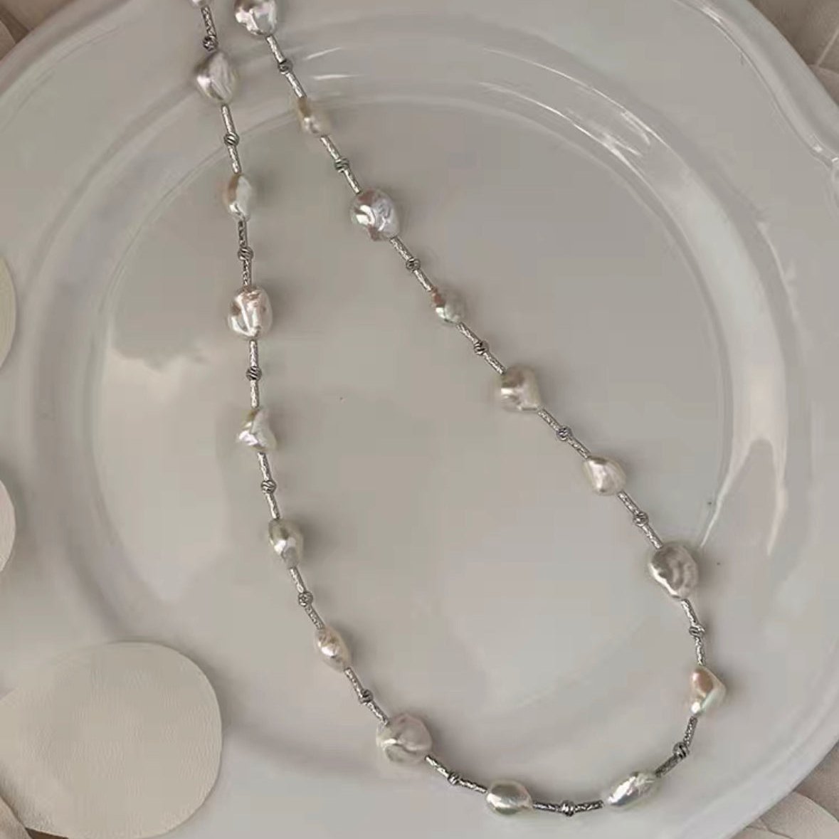 Fresh Water Cultured Baroque Pearl Necklace Choker Adjustable Chain Vintage Jewelry for Women