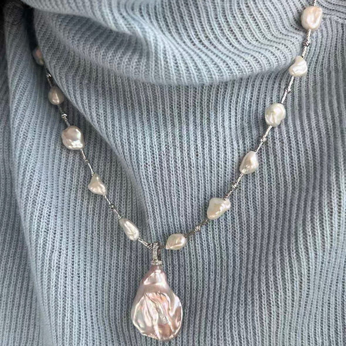 Fresh Water Cultured Baroque Pearl Necklace Choker Adjustable Chain Vintage Jewelry for Women