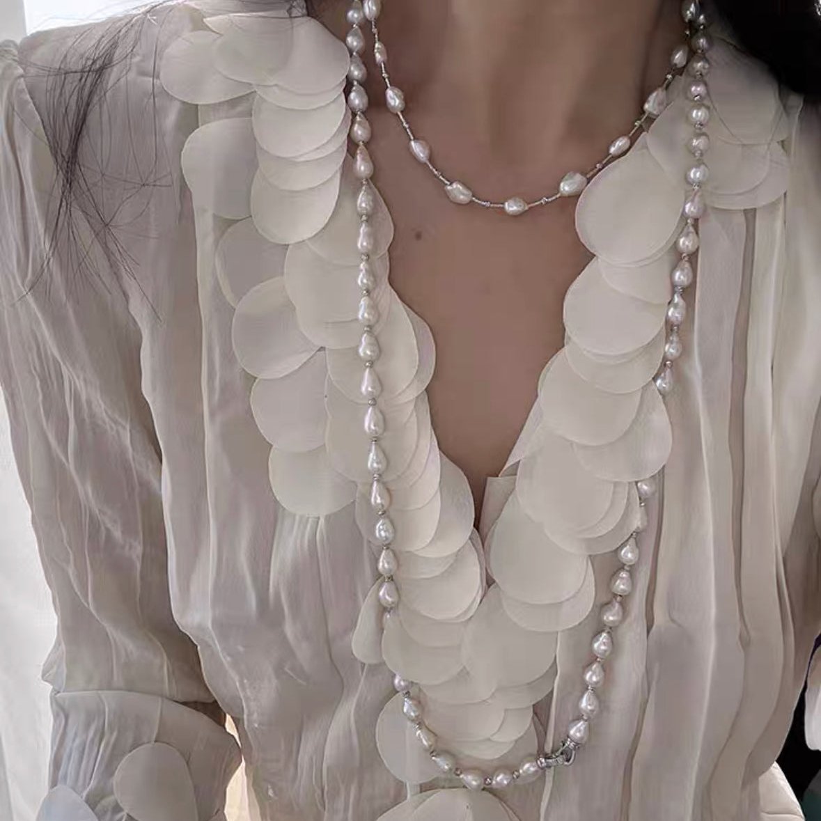 Fresh Water Cultured Baroque Pearl Necklace Choker Adjustable Chain Vintage Jewelry for Women