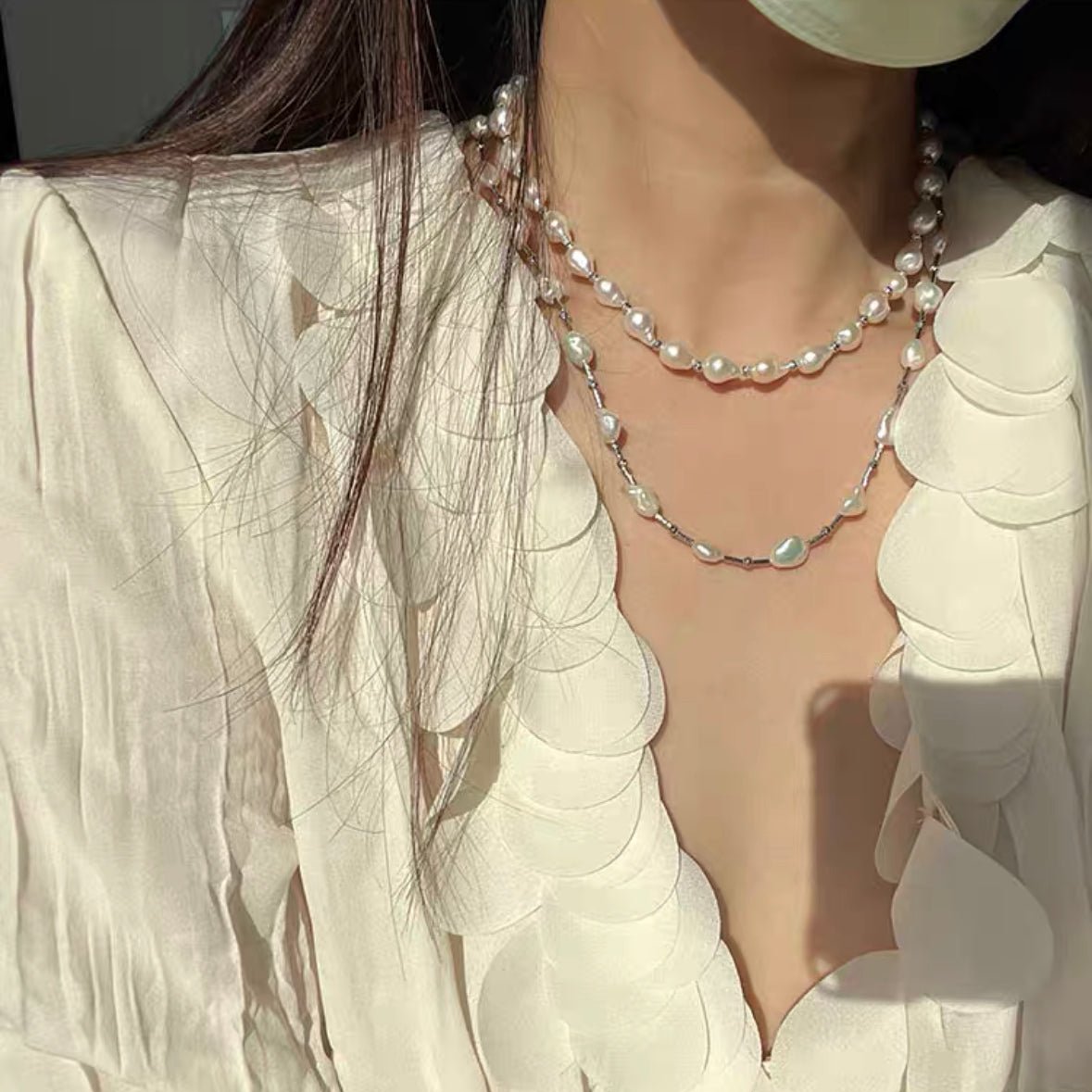 Fresh Water Cultured Baroque Pearl Necklace Choker Adjustable Chain Vintage Jewelry for Women