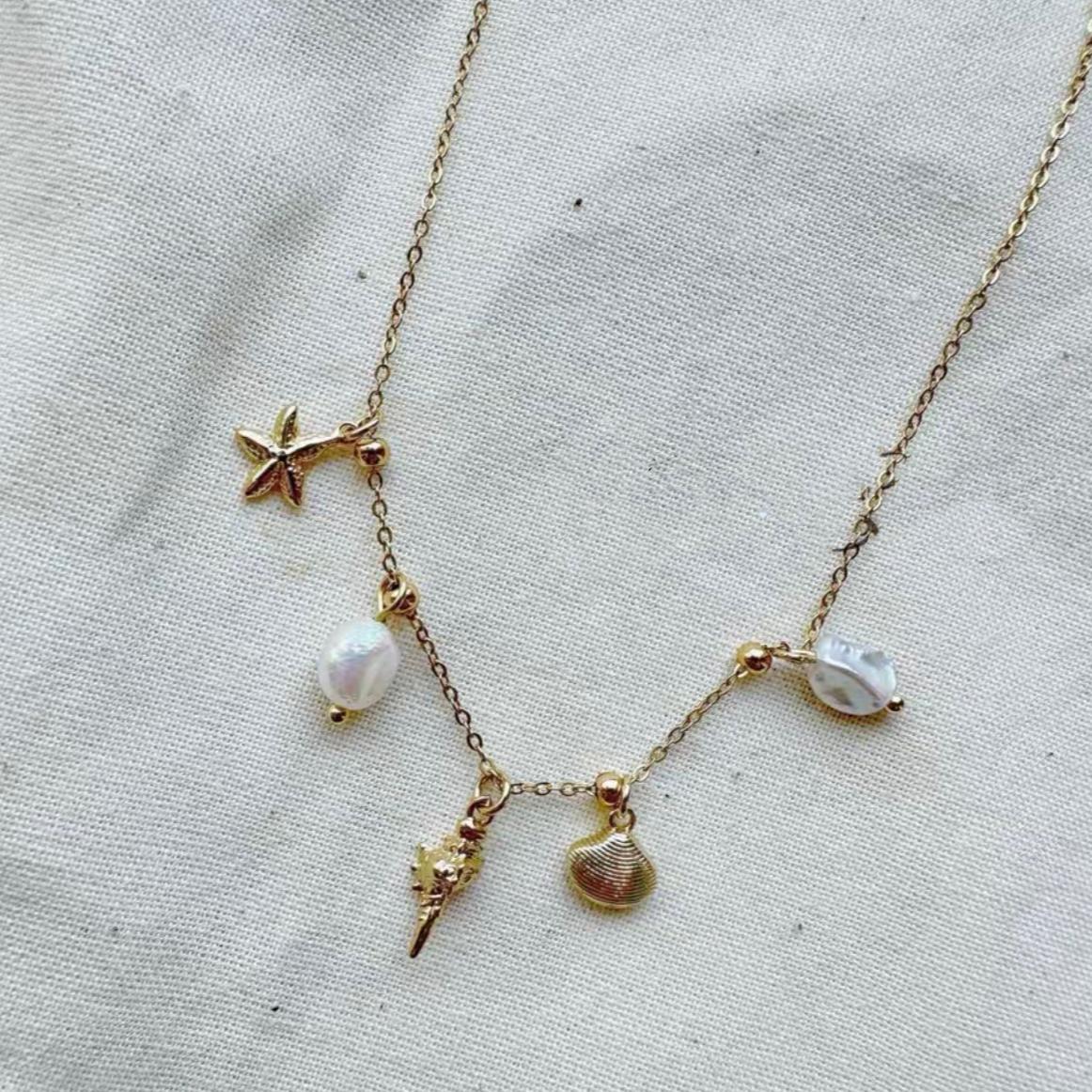 Baroque Pearl Necklace Summer Beach Choker Chain with Sea Shell Starfish Conch Pendant Accessories