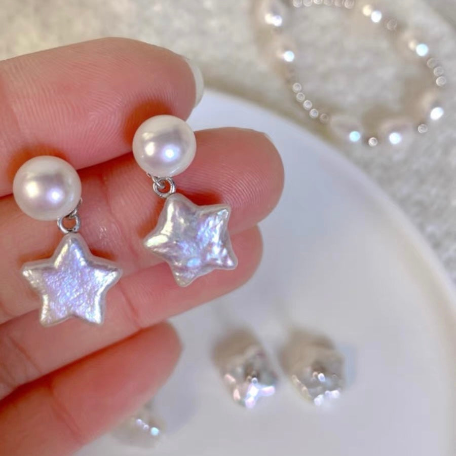 Baroque Star Pearl Earrings Cute Dainty 925 Silver Earring Fashion Trendy Jewelry
