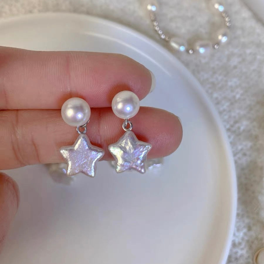 Baroque Star Pearl Earrings Cute Dainty 925 Silver Earring Fashion Trendy Jewelry