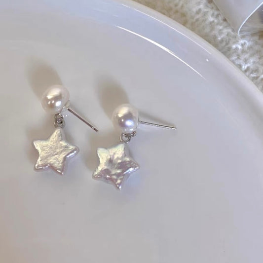 Baroque Star Pearl Earrings Cute Dainty 925 Silver Earring Fashion Trendy Jewelry