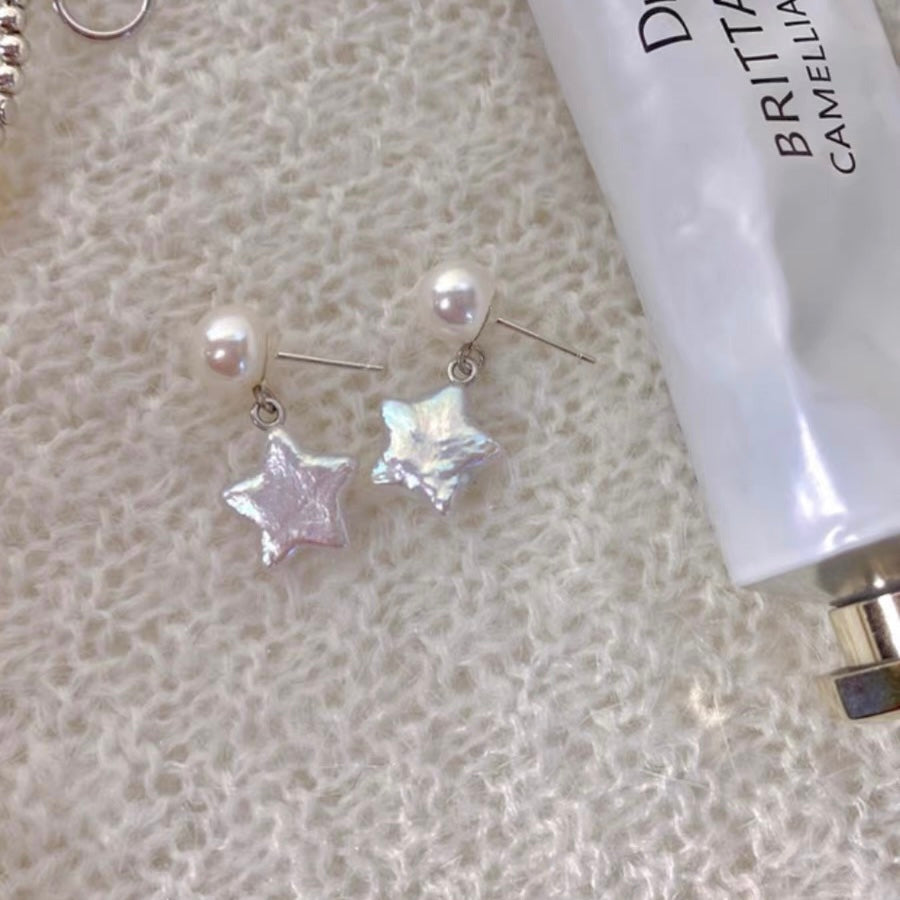 Baroque Star Pearl Earrings Cute Dainty 925 Silver Earring Fashion Trendy Jewelry