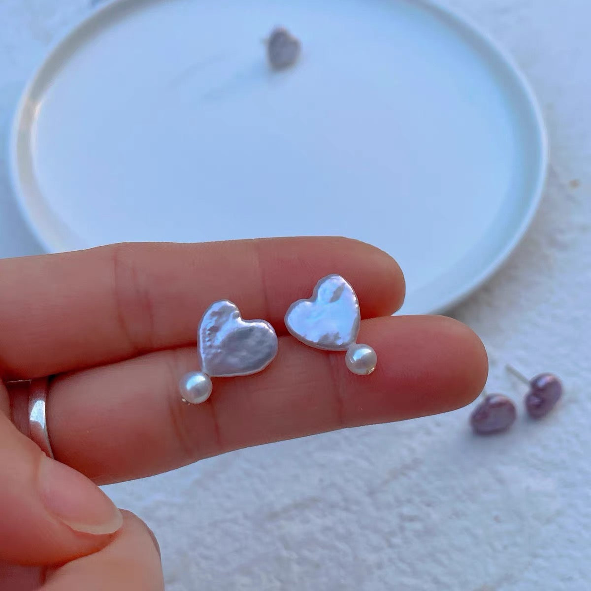 Baroque White Pearl Earrings Cute Dainty 925 Silver Heart Shape Earring Fashion Trendy Charm Jewelry