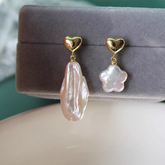 Natural Baroque Pearl Earrings Dainty Flower Floral Pedal Irregular Dangle Earring Fashion Trendy Charm Jewelry