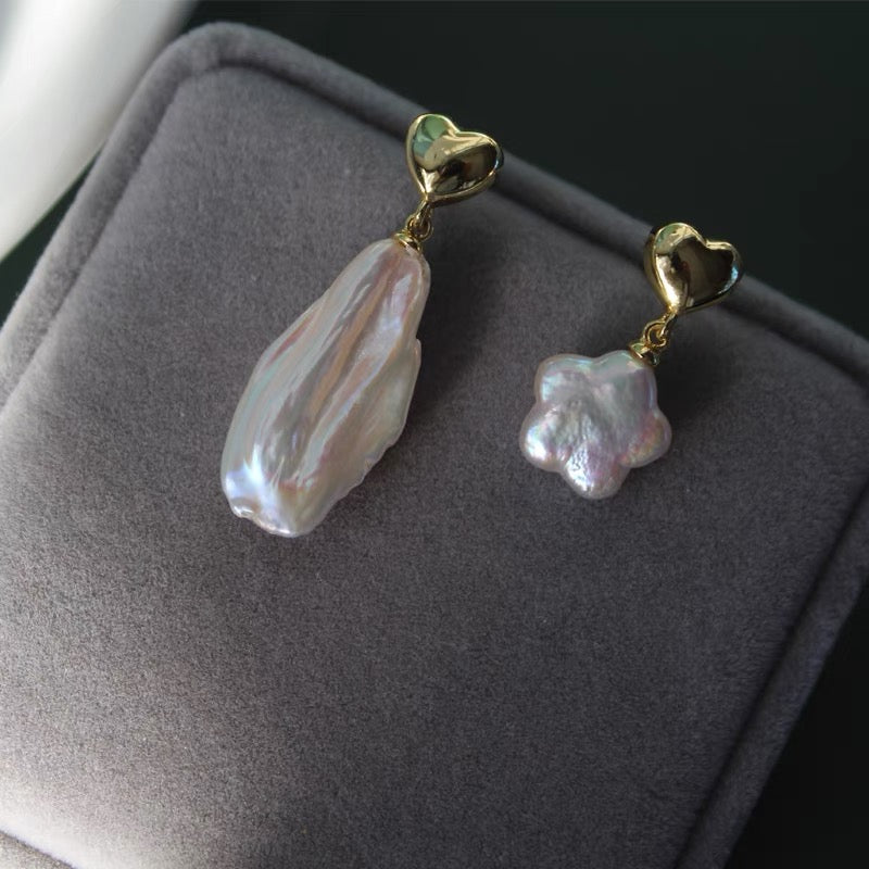 Natural Baroque Pearl Earrings Dainty Flower Floral Pedal Irregular Dangle Earring Fashion Trendy Charm Jewelry