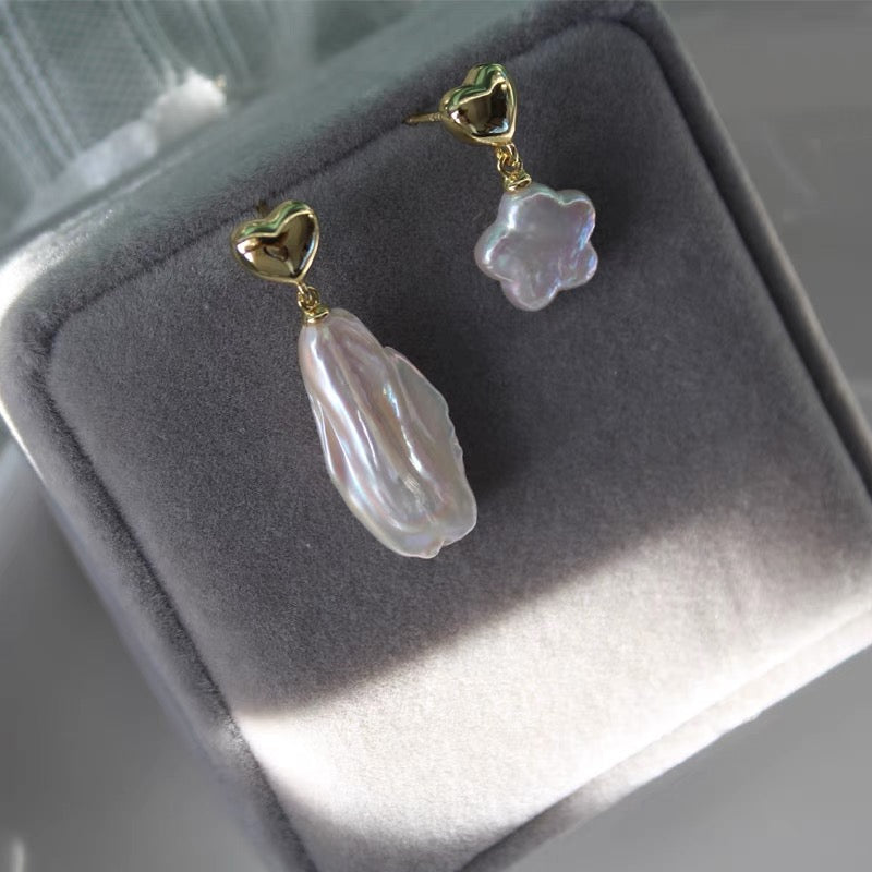 Natural Baroque Pearl Earrings Dainty Flower Floral Pedal Irregular Dangle Earring Fashion Trendy Charm Jewelry