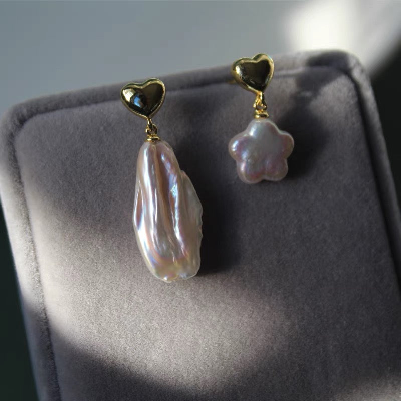 Natural Baroque Pearl Earrings Dainty Flower Floral Pedal Irregular Dangle Earring Fashion Trendy Charm Jewelry
