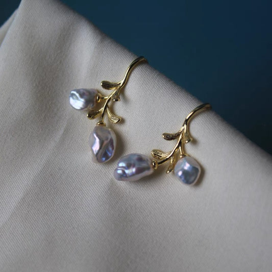 Natural Baroque Freshwater Pearl Earrings Flower Floral Pedal 925 Silver Earring Trendy Vintage Jewelry