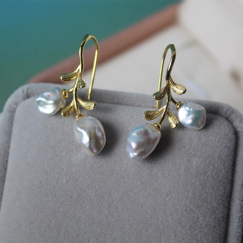 Natural Baroque Freshwater Pearl Earrings Flower Floral Pedal 925 Silver Earring Trendy Vintage Jewelry