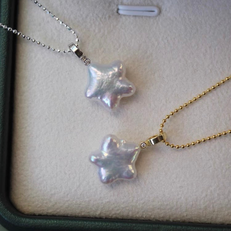 Baroque Freshwater Natural Star Pearl Necklace Dainty 925 Silver Charm Choker Chain Fashion Trendy Jewelry