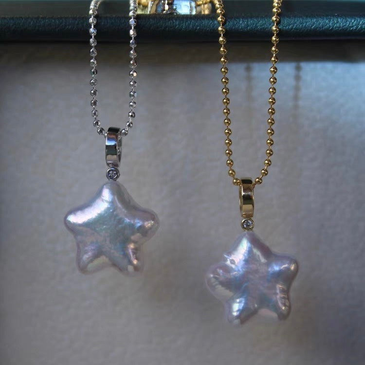 Baroque Freshwater Natural Star Pearl Necklace Dainty 925 Silver Charm Choker Chain Fashion Trendy Jewelry