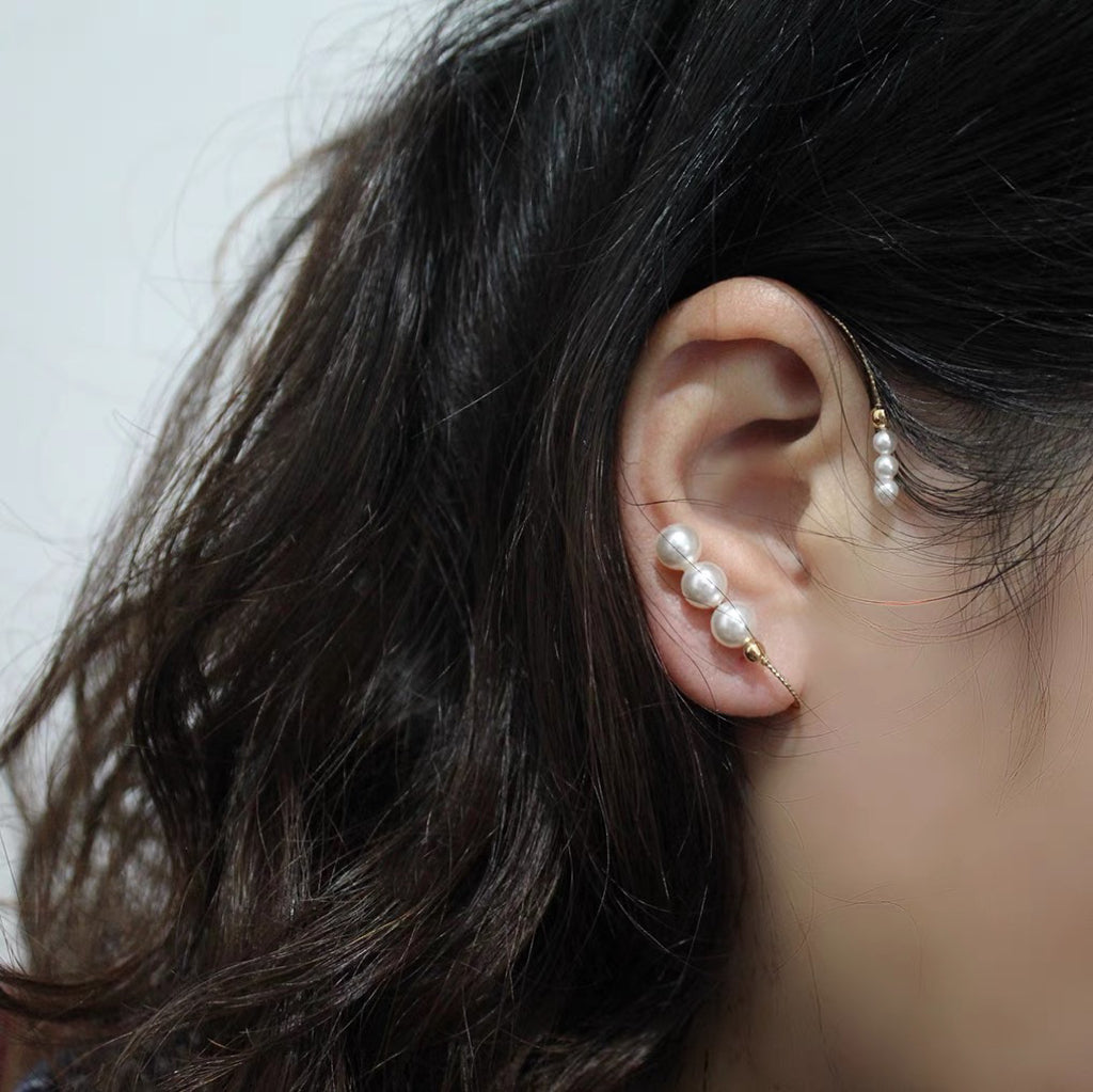 Fairy Pearls Ear Cuff Earrings Crystal Clip Climber No Piercing Wrap Around Earrings Jewelry for Women