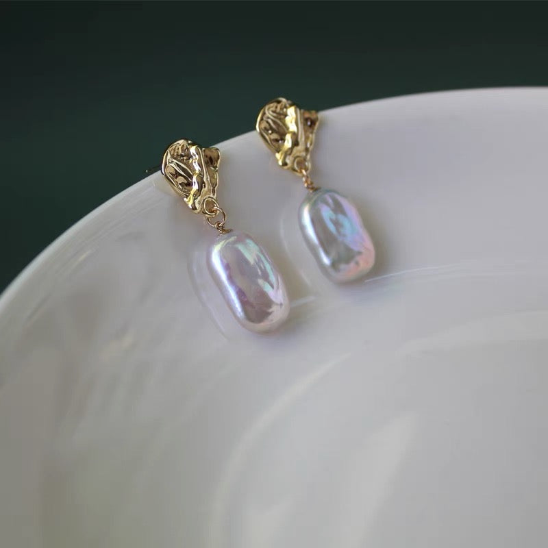 14K Gold Plated Baroque Natural Pearl Drop Earrings Hooks Charm Fahsion Trendy Vintage Jewelry