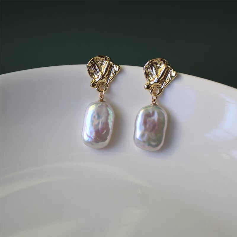 14K Gold Plated Baroque Natural Pearl Drop Earrings Hooks Charm Fahsion Trendy Vintage Jewelry
